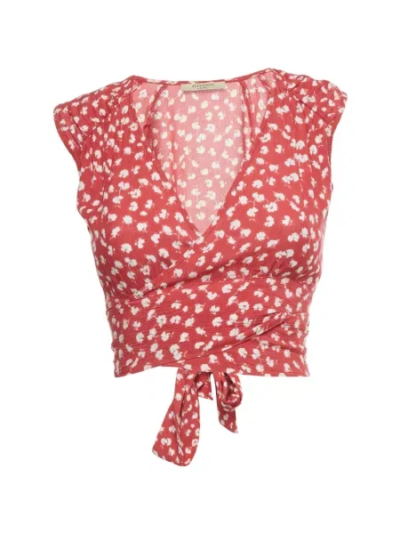 Top Allsaints w kwiatki o krotszym kroju kopertowy różowy