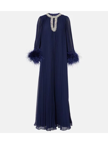 Maksi sukienka maxi Self-portrait plisowana garniturowa niebieska
