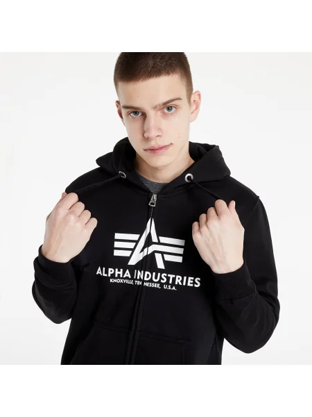 Alpha Industries Basic Zip Hoodie Black λευκό