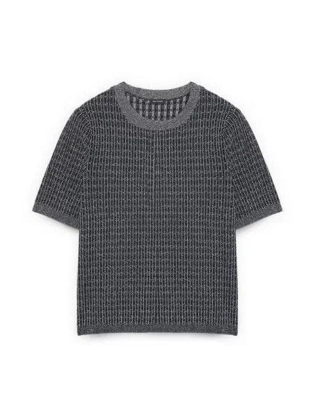 Sweter Fiorella Rubino w kratę z krótkim rękawem niebieski