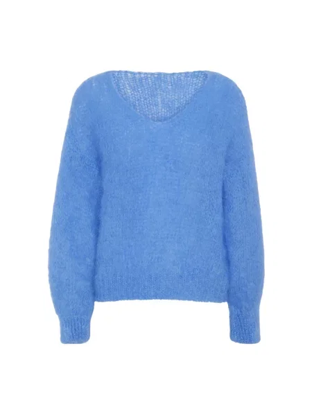 Sweter American Dreams z dekoltem w serek niebieski