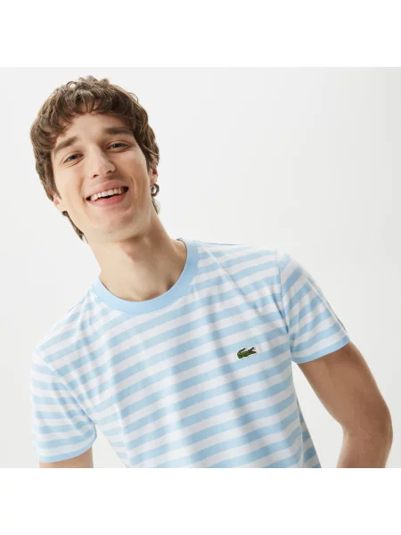Lacoste T-Shirt W Paski Z Okrągłym Dekoltem Slim Fit niebieski