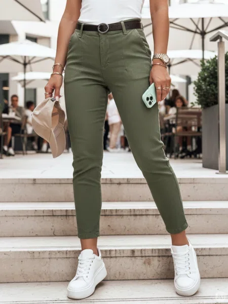 Spodnie slim fit z paskiem TAIRONIK khaki Dstreet