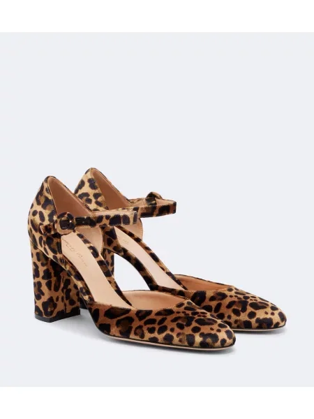 Pantofi cu toc Gianvito Rossi de catifea cu imagine cu model leopard maro