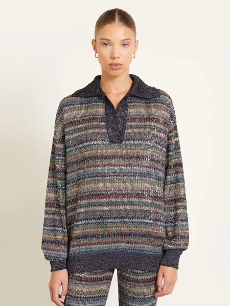 Missoni Svetr S Flitry A Třpytivou Přízí světle / tmavě červená / tmavě modrá šedá