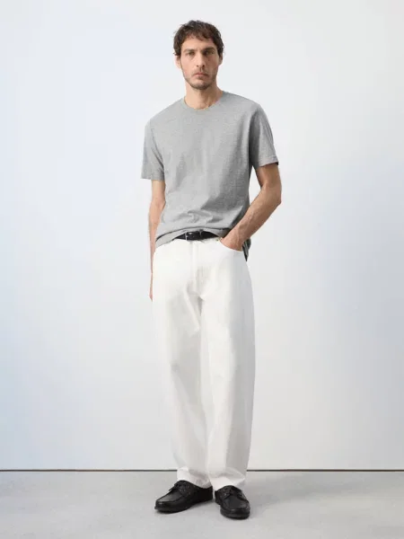 Koszulka slim fit ciemnoszary Mężczyzna L MANGO MAN