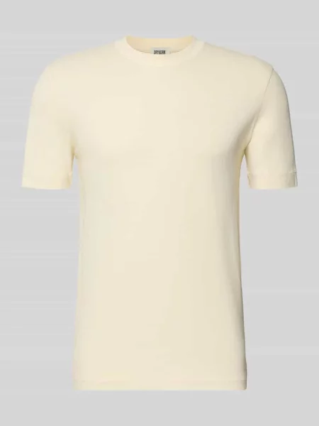 T-shirt z prążkowanym okrągłym dekoltem Drykorn biała