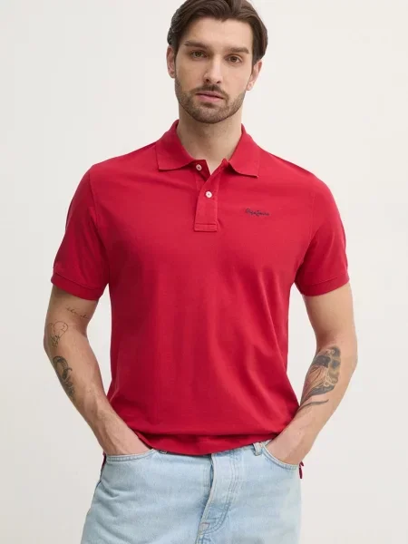 Pepe Jeans μπλουζάκι πόλο ESSENTIAL POLO CONTRAST LOGO κόκκινο