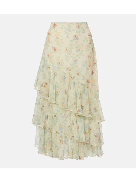 Fustă midi Ulla Johnson de mătase cu model floral verde