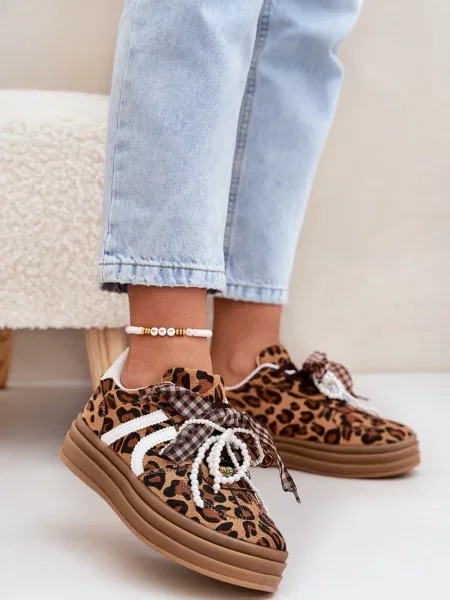 Superge Boto s platformo s potiskom z leopardjim vzorcem rjava