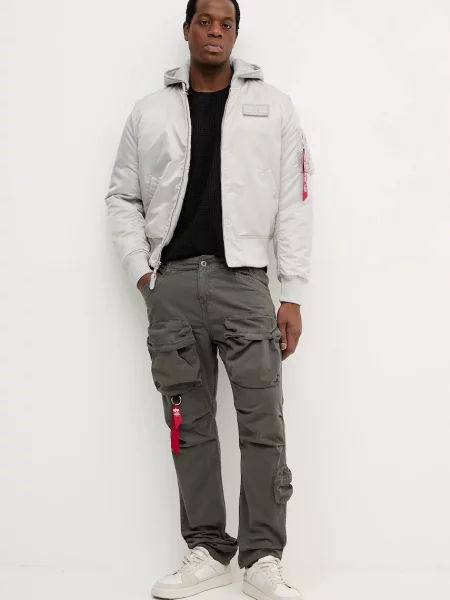 Bunda Alpha Industries Zip Hood Backprint Bomber sivá