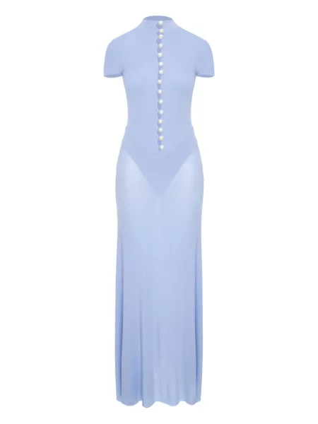 Rochie maxi Manuri cu perle de costum albastru