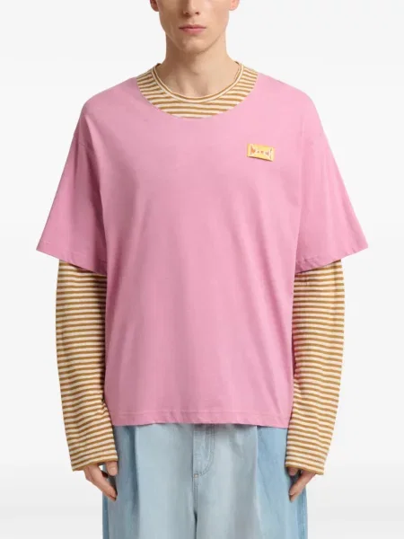 Tricou Marni cu dungi cu autograf roz