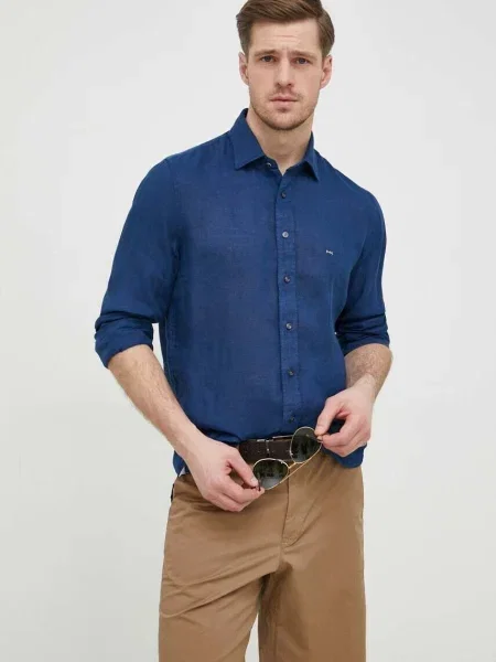 Michael Kors camasa de in albastru marin cu guler clasic slim alb