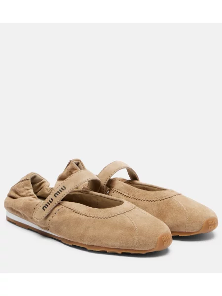 Balerini Miu Miu din piele de căprioară bej
