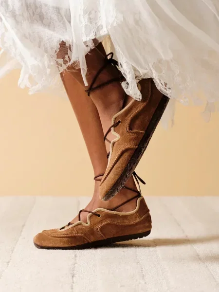 UGG балеринки от велур W Quill Ballet Sneaker кафяво