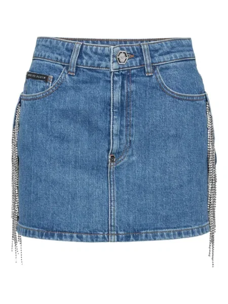 Fustă din denim Philipp Plein de cristal albastru
