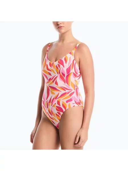 Costum de baie întreg pentru femei Nike V-Neck desert pink roz