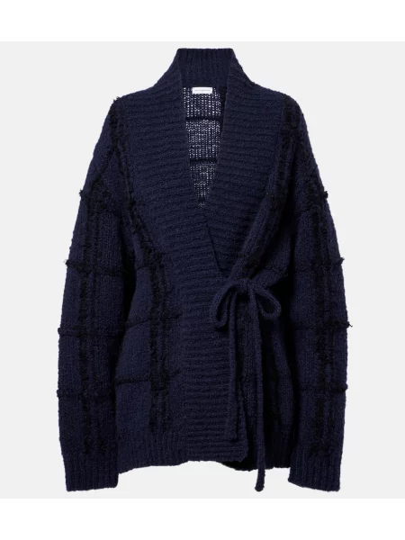 Cardigan Dries Van Noten de lână în carouri albastru