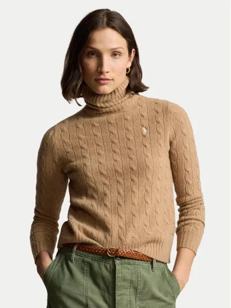 Polo Ralph Lauren sweter wełniany lekki z golfem beżowy