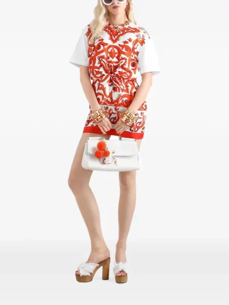 Rochie mini Dolce & Gabbana cu imagine din jerseu alb