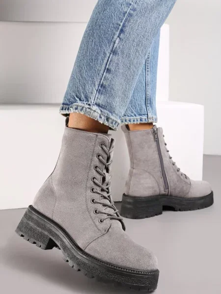 Botine cu Siret pe Talpa Groasa Vagala gri