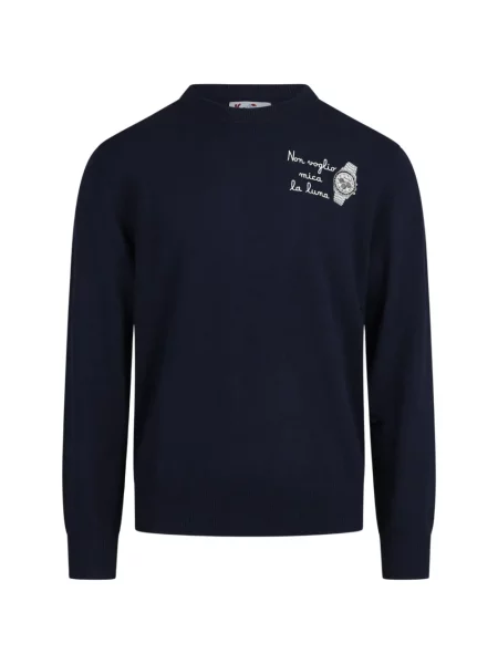Hanorac crewneck Mc2 Saint Barth cu broderie de lână cu decolteu rotund albastru
