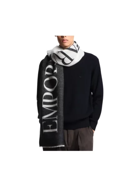Szal Emporio Armani wełniana z logo czarna