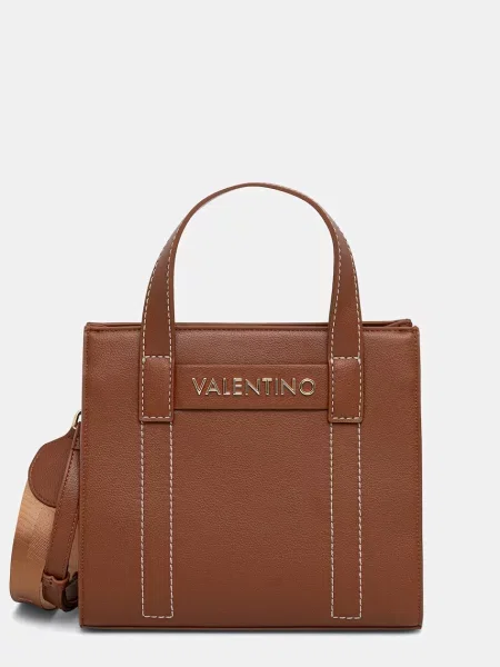 Lniana torebka Valentino Bags brązowa