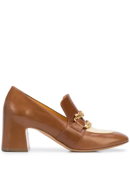 Pantofi loafer Madison.maison cu perle cu toc bloc maro