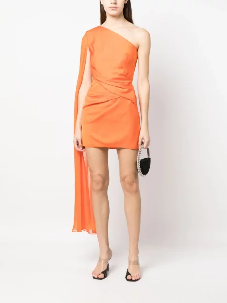 Drapiruotas kostiumas suknele Roland Mouret vieno peties oranžinė