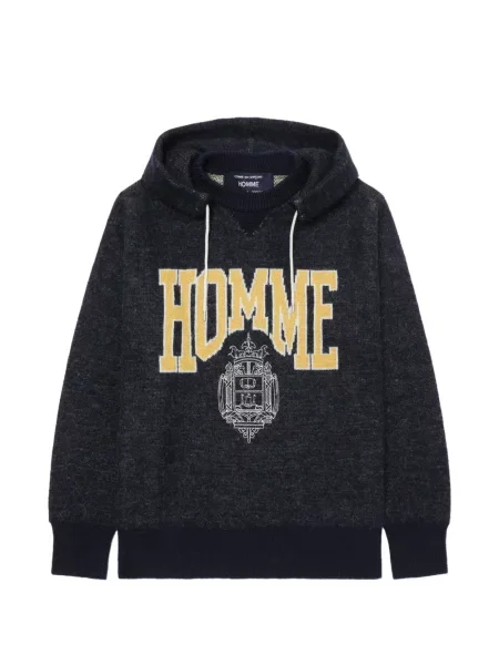 Lung hanorac cu glugă Comme Des Garçons Homme cu autograf albastru