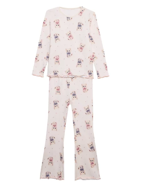 Lindex Pidžama set Kittens roza bijela