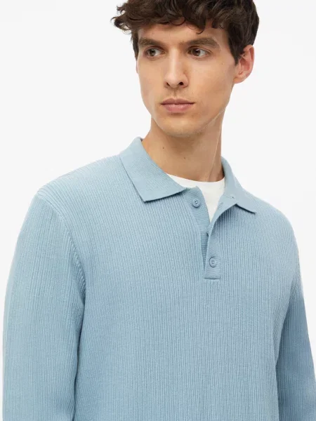Prążkowane polo z dzianiny ze bawełny niebieska