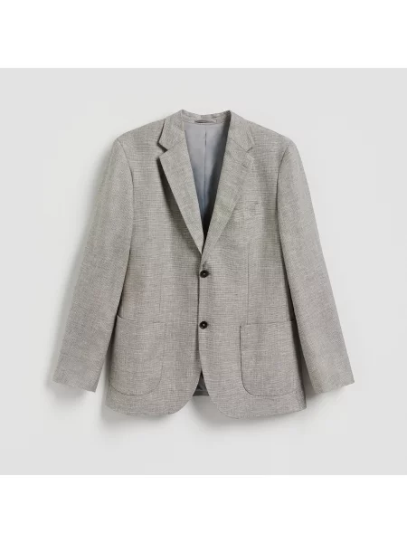 Reserved Slim fit sako s příměsí lnu tmavě šedá