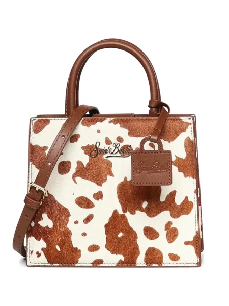 Geantă shopper Mc2 Saint Barth din piele cu imagine alb