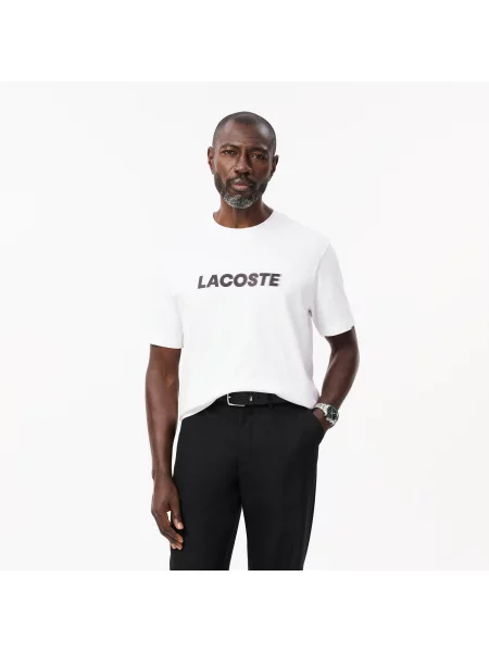 Lacoste Klasyczny Krój Gruba Koszulka Z Logo biała