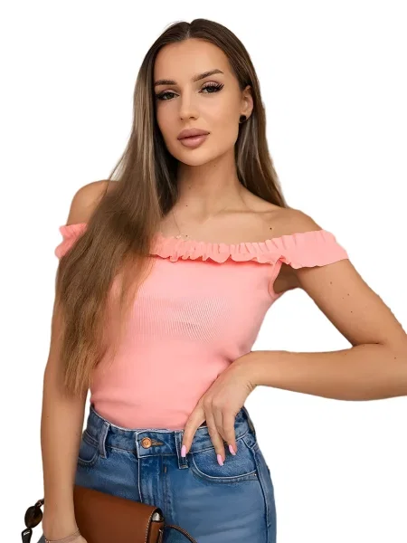 Halenka bez ramen s volánky meruňky