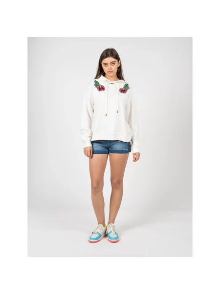 Bluza z kapturem Pinko z cekinami biała