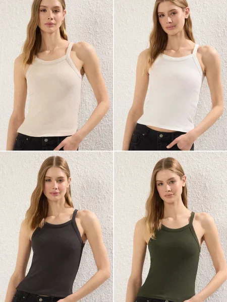 Trendyol Top crem / gri metalic / kaki alb