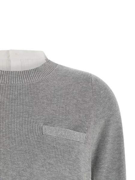 Pulover Sacai cu decolteu rotund asimetric gri