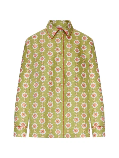 Cămașă La Doublej de mătase cu model floral cu imagine verde