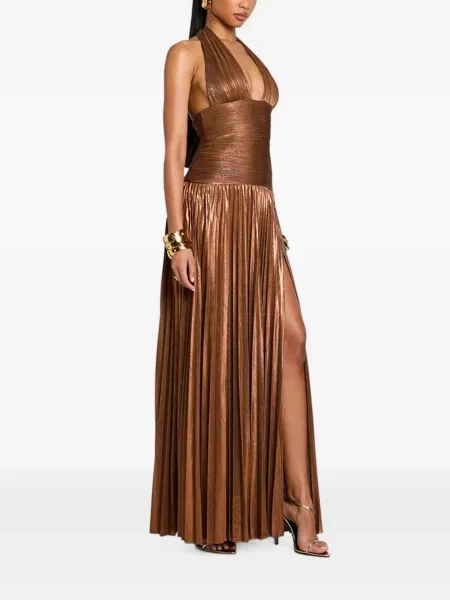 Rochie maxi Retrofete cu gât halter maro
