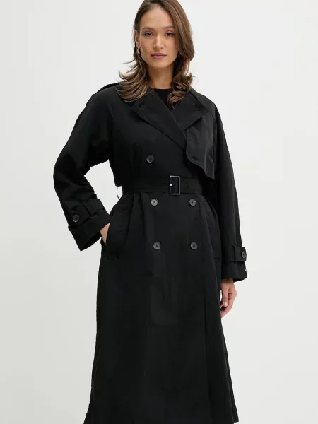 Trench kabát Tommy Hilfiger dámský oversize černá