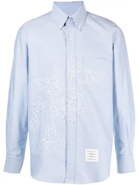 Cămașă Thom Browne cu model floral lungă albastru