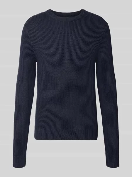 Sweter z dzianiny z okrągłym dekoltem model PANNEL' Jack & Jones granatowy