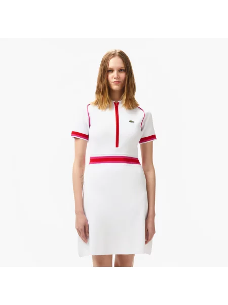 Lacoste Sukienka Z Kołnierzykiem Polo Z Krótkim Rękawem Z Blokadą Koloru Classic Fit biała