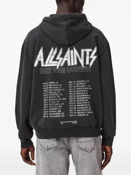 Суичър с качулка Allsaints с принт черно