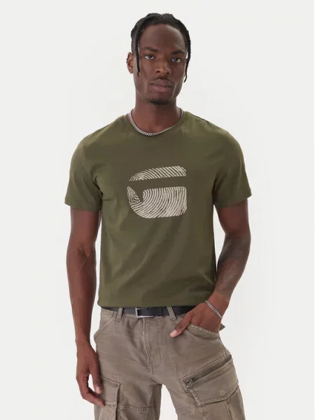 G-Star Raw T-Shirt Finger Print Burger Σκούρο πράσινο