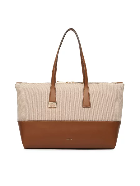 Furla Geantă shopper FURLA OLIVIA cu adaos de piele bej